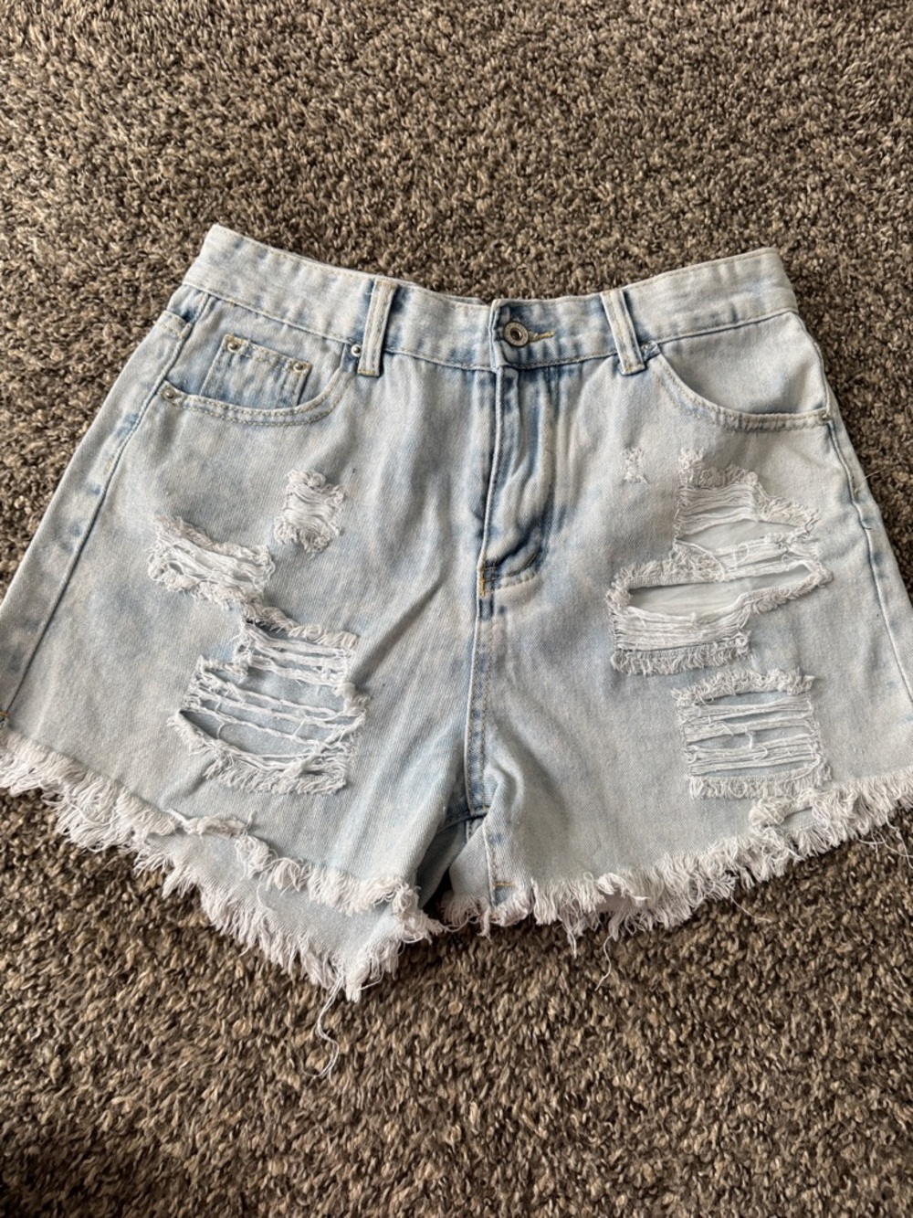 Light Wash Distressed Denim Shorts - Unbranded